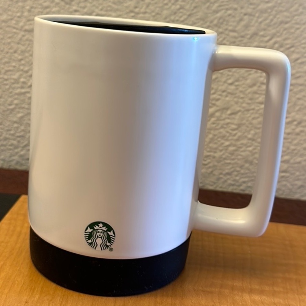 Starbucks Pleat Desktop White Ceramic Mug with Black bumper